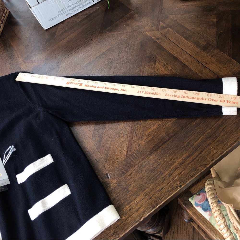 Tory Burch Kendra Cardigan Navy With Contrasting Cream Trim Size L - Picture 14 of 15